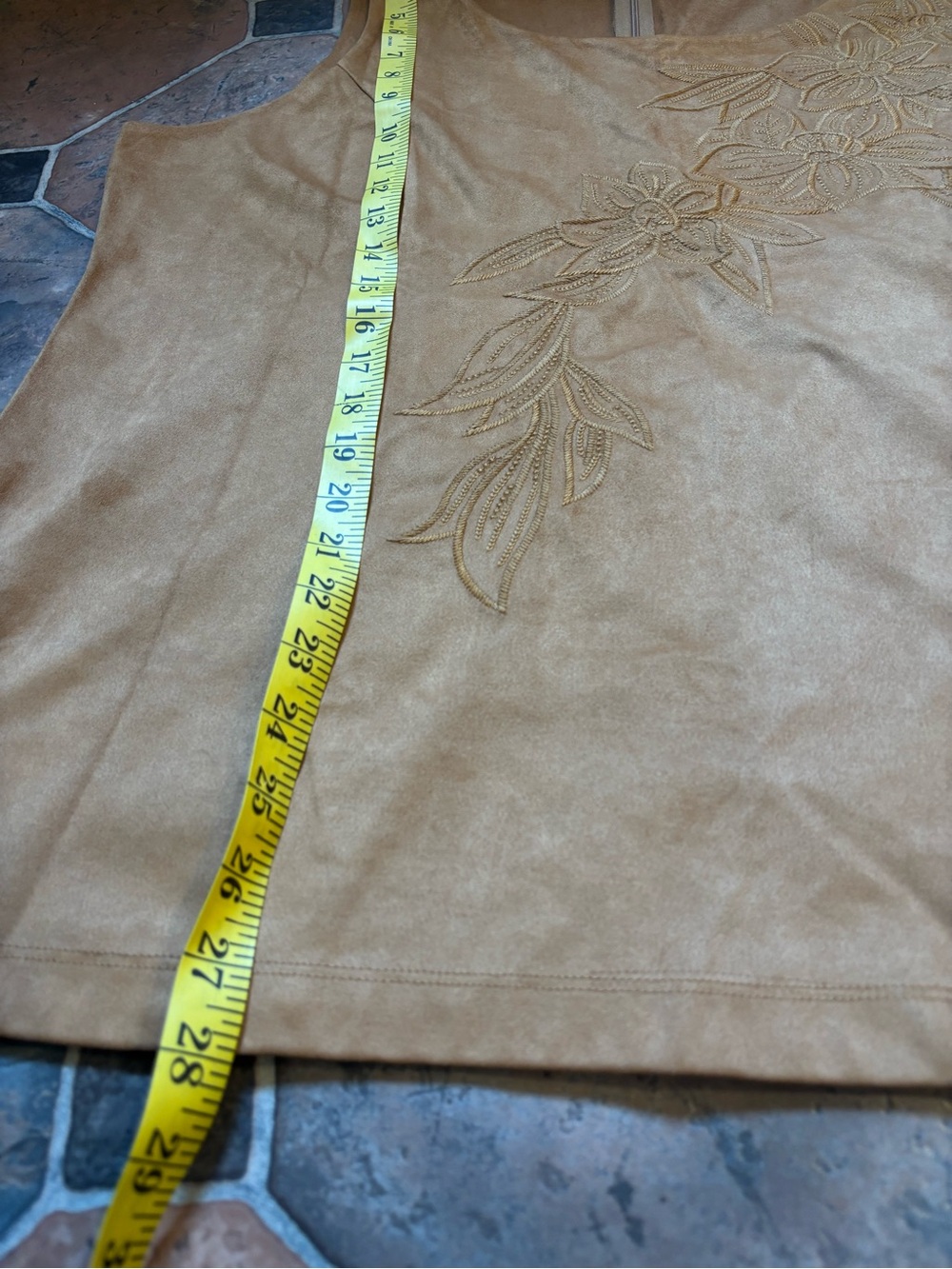 Soft Surroundings Tan Suede Boho Embroidered Sleeveless Top XL - Picture 11 of 14